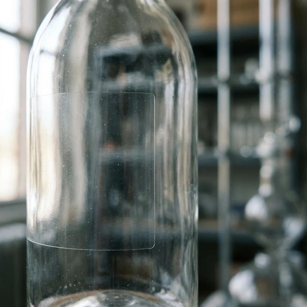 Clear film label creating a no-label look on glass