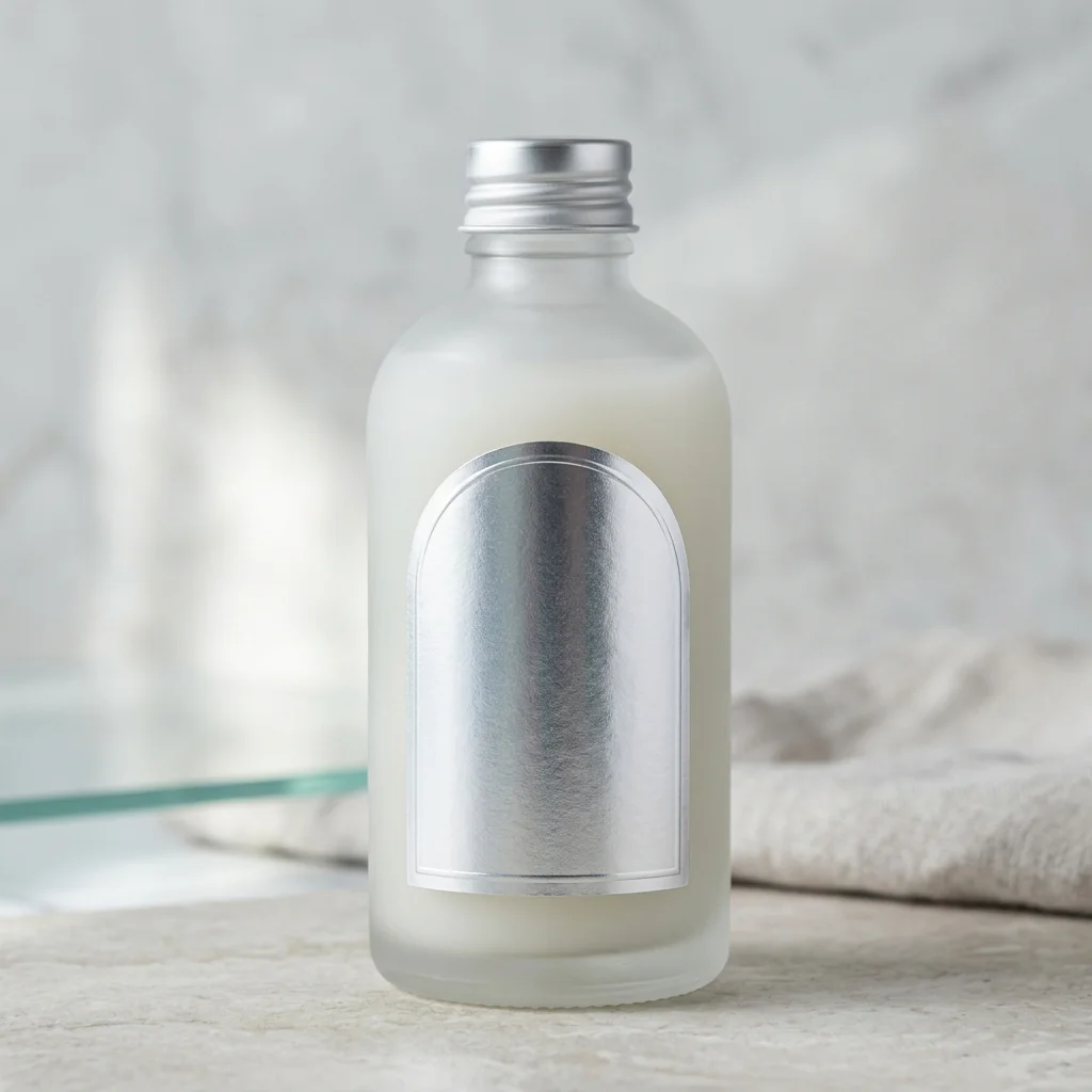 Silver foil accent label on modern beauty packaging