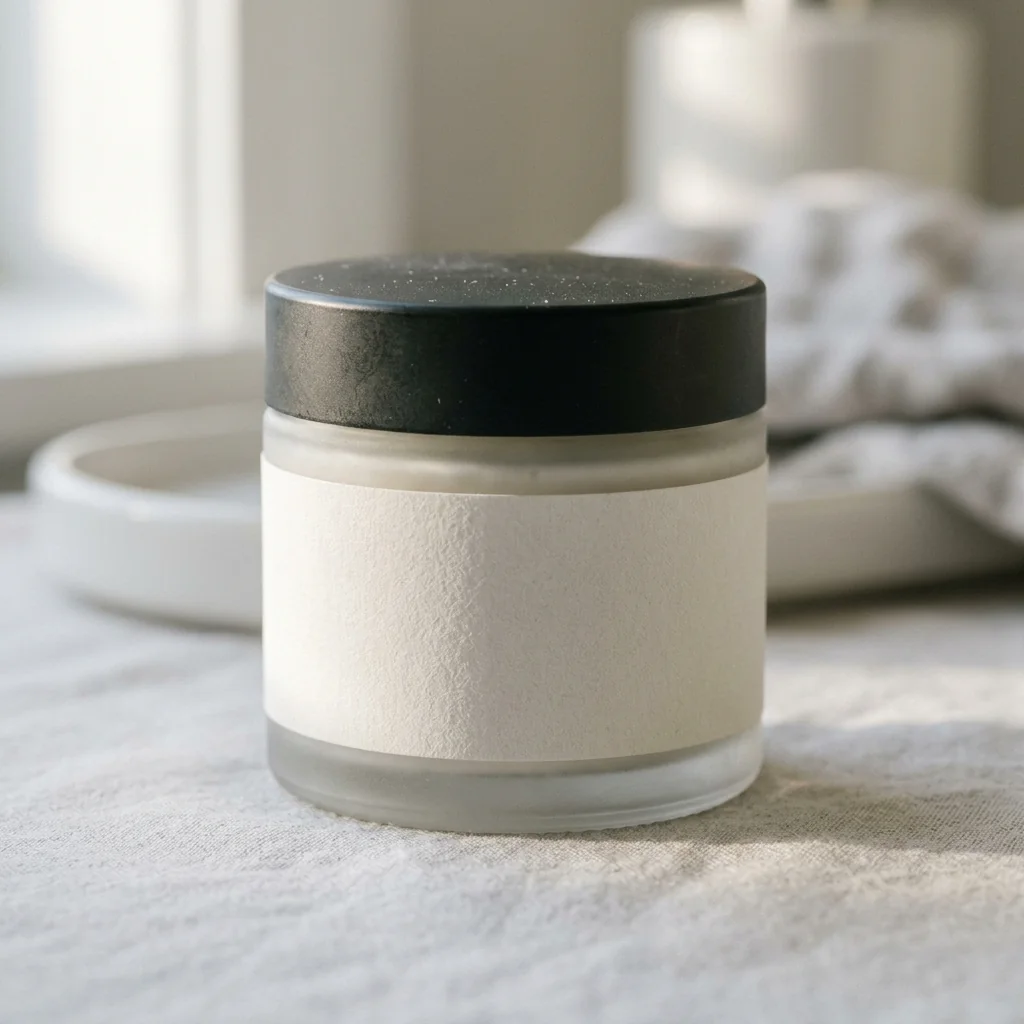 Soft-touch matte label on a face cream jar