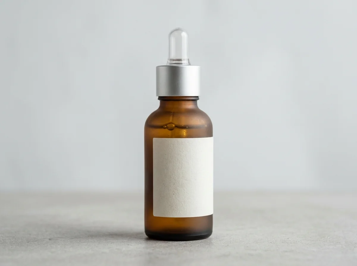 Skincare bottle packaging showing label zones