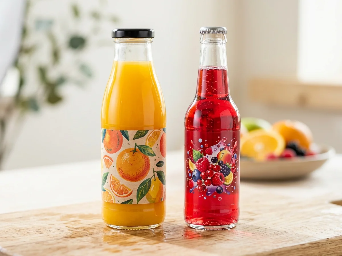 Custom beverage labels for juice and soft drinks