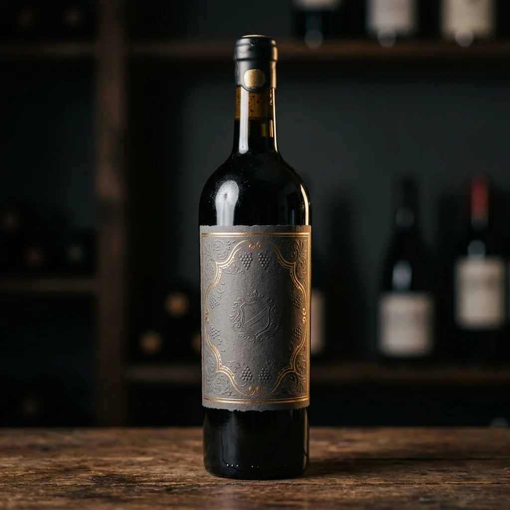 Premium wine labels — textured paper, gold foil, embossed