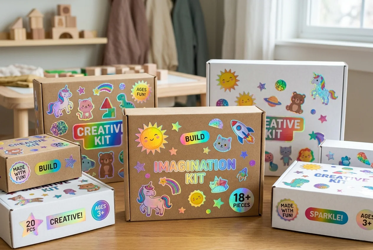 Playful holographic labels and stickers for toys and kids products