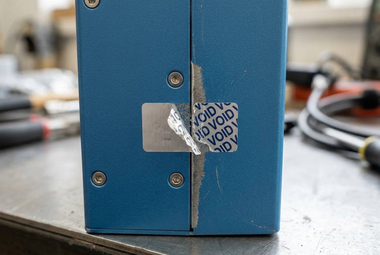 Warranty and void labels that void if removed