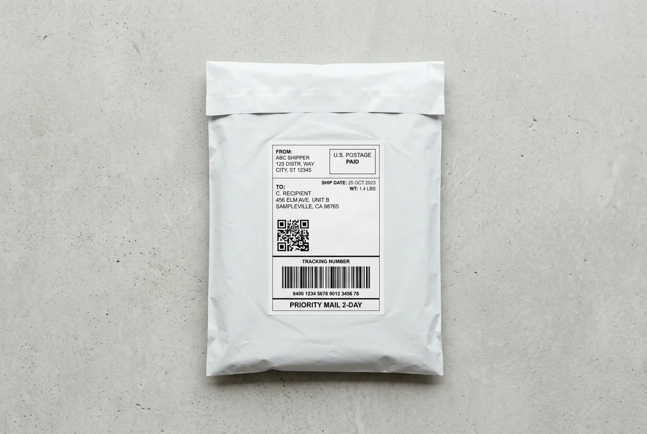 E-commerce parcel labels for online-order parcels and poly mailers