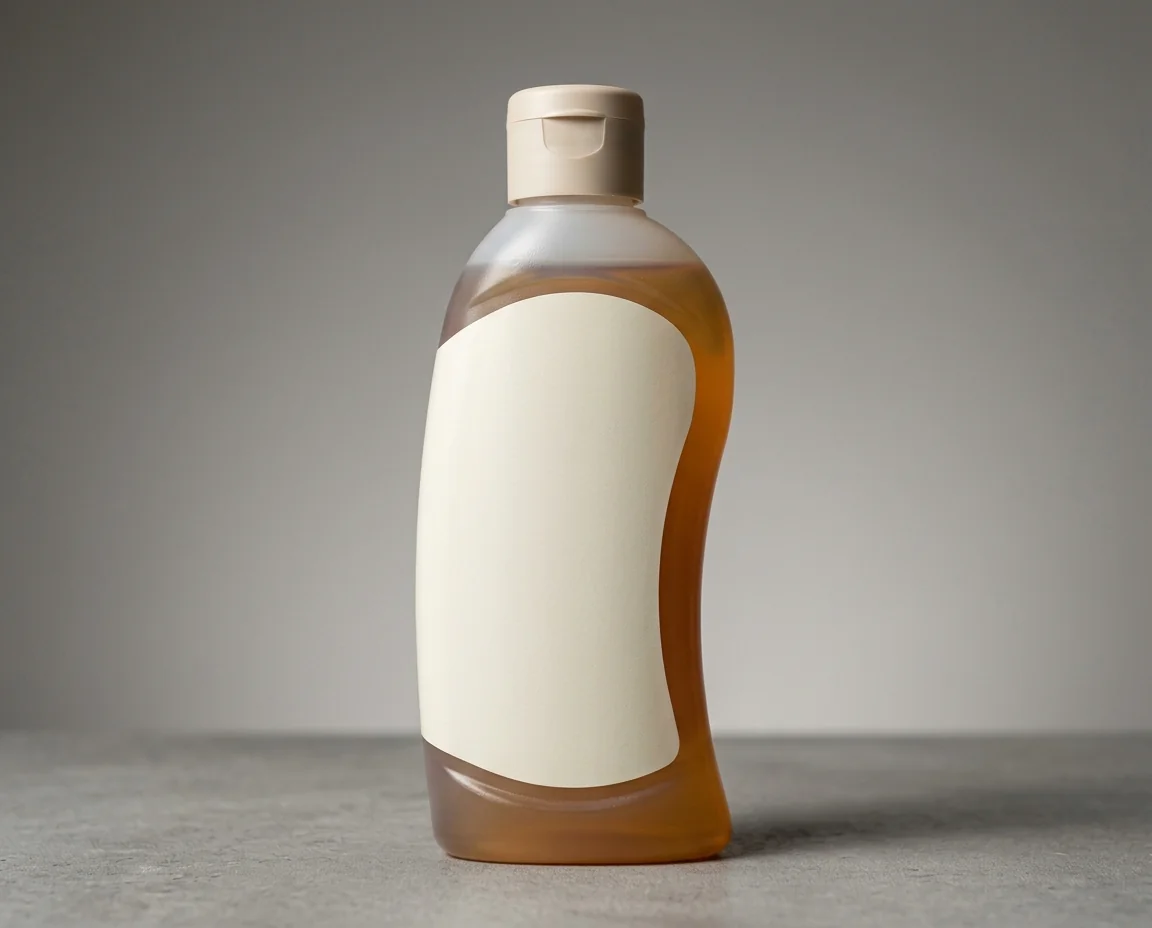 Waterproof vinyl label flexing on a curved squeeze bottle